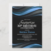 Invitation Modern Black and Blue Surprise 30th Birthday Party (Devant)