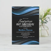 Invitation Modern Black and Blue Surprise 80th Birthday Party (Debout devant)