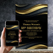 Invitation Modern Black and Gold 18th Birthday Party