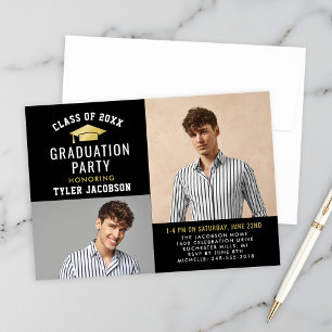 Invitation Modern Black and Gold 2025 Photo Graduate Party