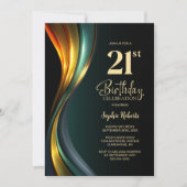 Invitation Modern Black and Gold 21st Birthday Party (Devant)