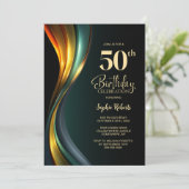 Invitation Modern Black and Gold 50th Birthday Party (Debout devant)