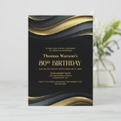 Invitation Modern Black and Gold 80th Birthday Party (Debout devant)
