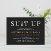 Invitation Modern Black and Gold Suit Up Bachelor Party (Debout devant)