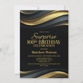 Invitation Modern Black and Gold Surprise 100th Birthday (Devant)