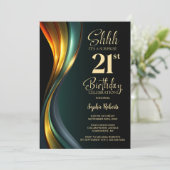 Invitation Modern Black and Gold Surprise 21st Birthday Party (Debout devant)