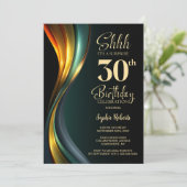 Invitation Modern Black and Gold Surprise 30th Birthday Party (Debout devant)