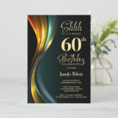 Invitation Modern Black and Gold Surprise 60th Birthday Party (Debout devant)