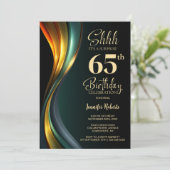 Invitation Modern Black and Gold Surprise 65th Birthday Party (Debout devant)