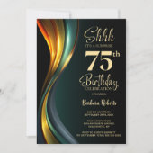 Invitation Modern Black and Gold Surprise 75th Birthday Party (Devant)