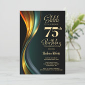 Invitation Modern Black and Gold Surprise 75th Birthday Party (Debout devant)