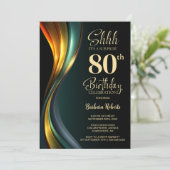Invitation Modern Black and Gold Surprise 80th Birthday Party (Debout devant)