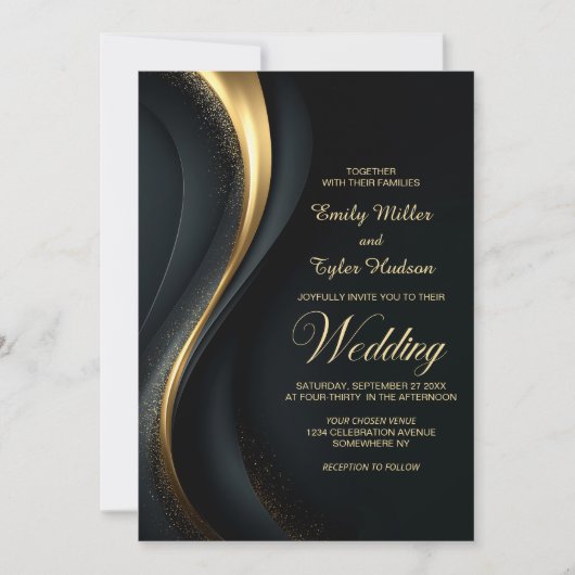 Invitation Modern Black and Gold Wedding (Devant)