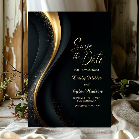 Invitation Modern Black and Gold Wedding Save the Date