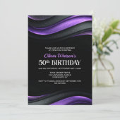 Invitation Modern Black and Purple 50th Birthday Party (Debout devant)
