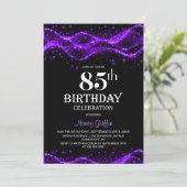 Invitation Modern Black and Purple 85th Birthday Party (Debout devant)