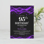 Invitation Modern Black and Purple 95th Birthday Party (Debout devant)