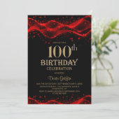 Invitation Modern Black and Red 100th Birthday Party (Debout devant)