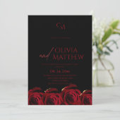 Invitation Modern Black and Red Roses Wedding (Debout devant)