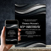 Invitation Modern Black and Silver 85th Birthday Party