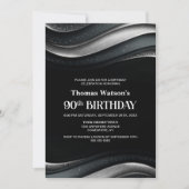 Invitation Modern Black and Silver 90th Birthday Party (Devant)