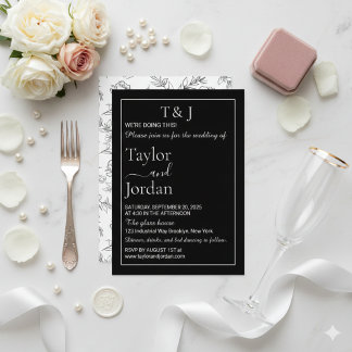 Invitation Modern Black and White Floral Minimalist Dark Chic