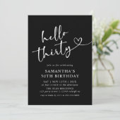Invitation Modern Black and White Hello 30th Birthday Party (Debout devant)