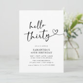 Invitation Modern Black and White Hello 30th Birthday Party (Debout devant)