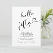 Invitation Modern Black and White Hello Fifty Birthday Party (Debout devant)