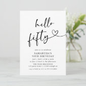 Invitation Modern Black and White Hello Fifty Birthday Party (Debout devant)