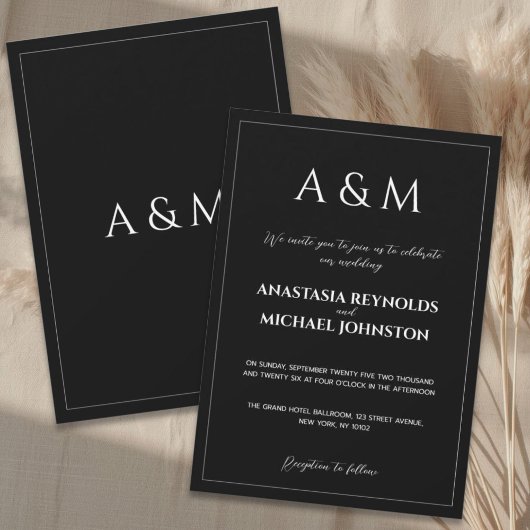 Invitation Modern black and white minimalist wedding