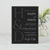 Invitation Modern Black and White Monogram Minimalist Wedding (Debout devant)