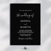 Invitation Modern Black and White Script Photo Wedding 