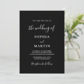Invitation Modern Black and White Script Photo Wedding  (Debout devant)