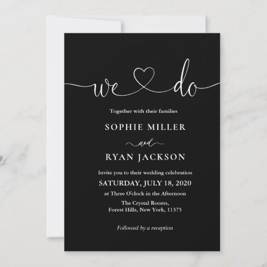 Invitation Modern Black and White We Do Script Wedding  (Devant)