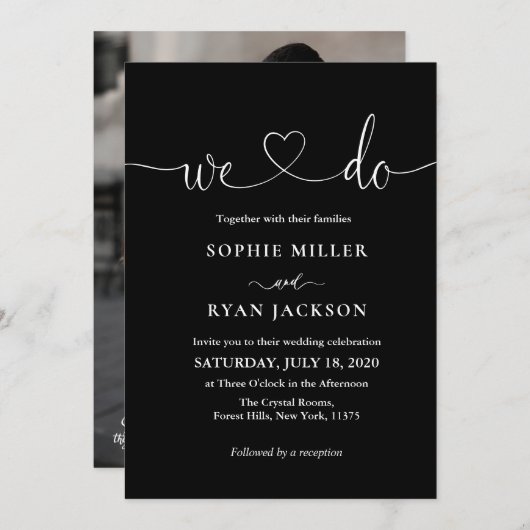Invitation Modern Black and White We Do Script Wedding (Devant / Derrière)