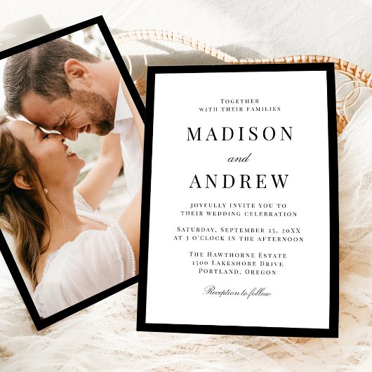 Invitation Modern Black Border Photo Wedding