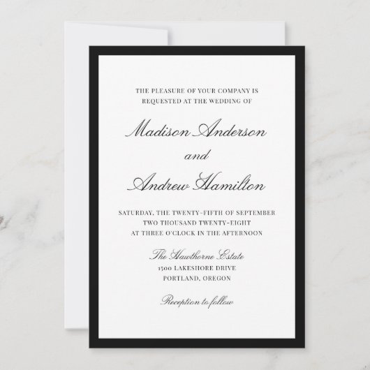 Invitation Modern Black Border Wedding (Devant)