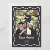 Invitation Modern Black Charcoal Photo Collage Graduation (Dos)