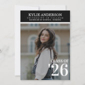 Invitation Modern Black College Graduation Senior Photo (Devant)
