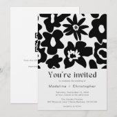 Invitation Modern Black Floral QR Code Wedding (Devant / Derrière)