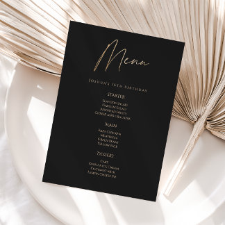 Invitation Modern Black Gold 16th Birthday Party Menu Card