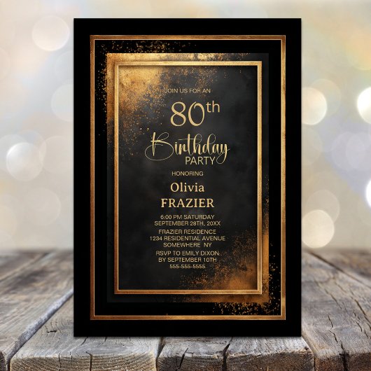 Invitation Modern Black Gold 80th Birthday Party