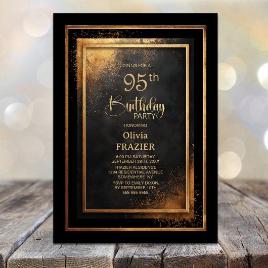 Invitation Modern Black Gold 95th Birthday Party