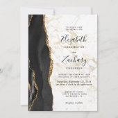 Invitation Modern Black Gold Agate Marble Wedding (Devant)