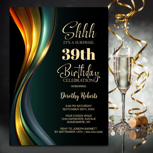 Invitation Modern Black Gold Any Age Surprise Birthday Party