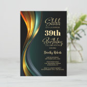 Invitation Modern Black Gold Any Age Surprise Birthday Party (Debout devant)