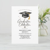Invitation Modern Black & Gold Calligraphy Graduation Party  (Debout devant)