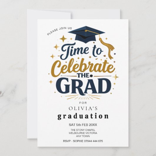 Invitation Modern Black & Gold Graduation Party (Devant)