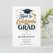 Invitation Modern Black & Gold Graduation Party (Debout devant)